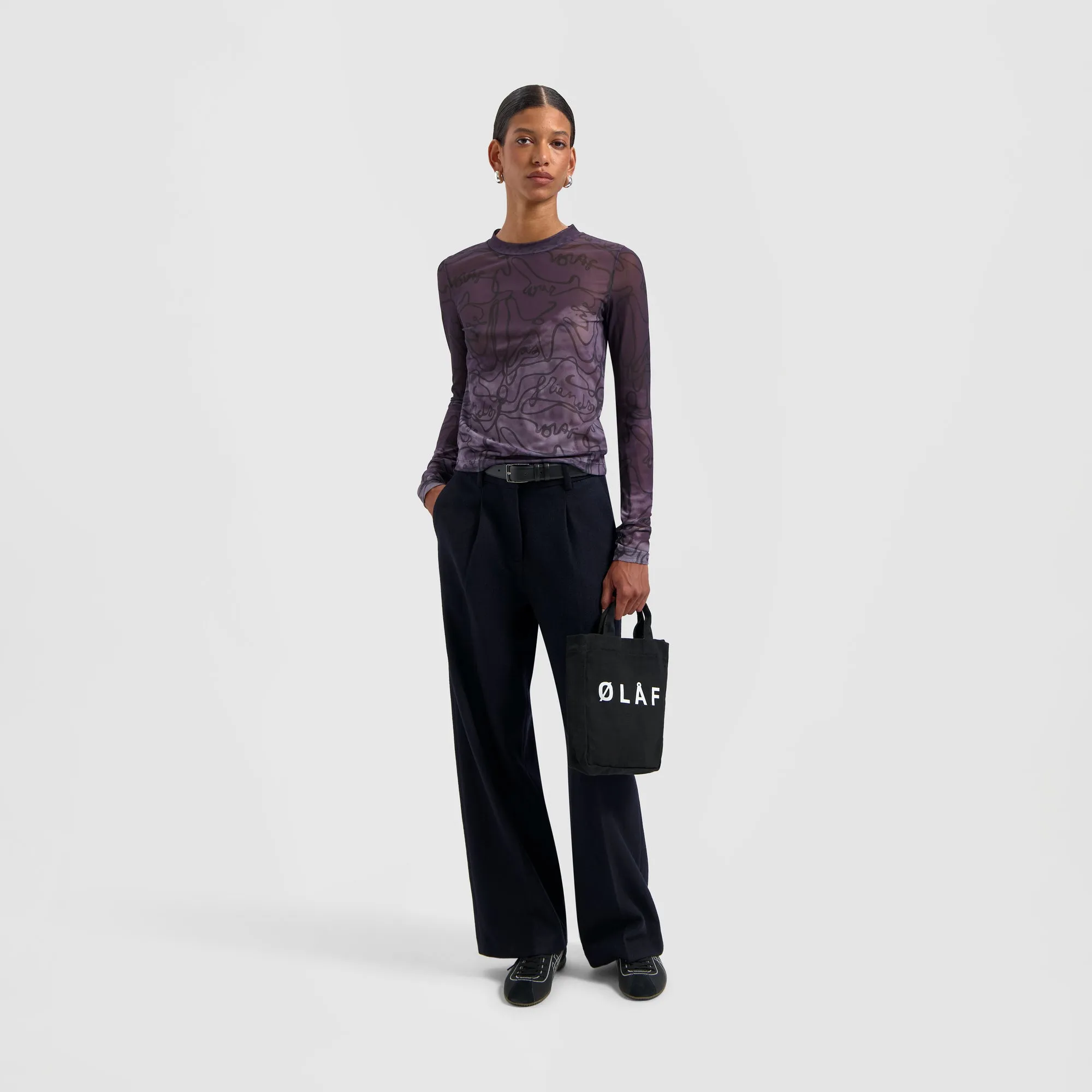 Wool Wide Leg Pant - Navy