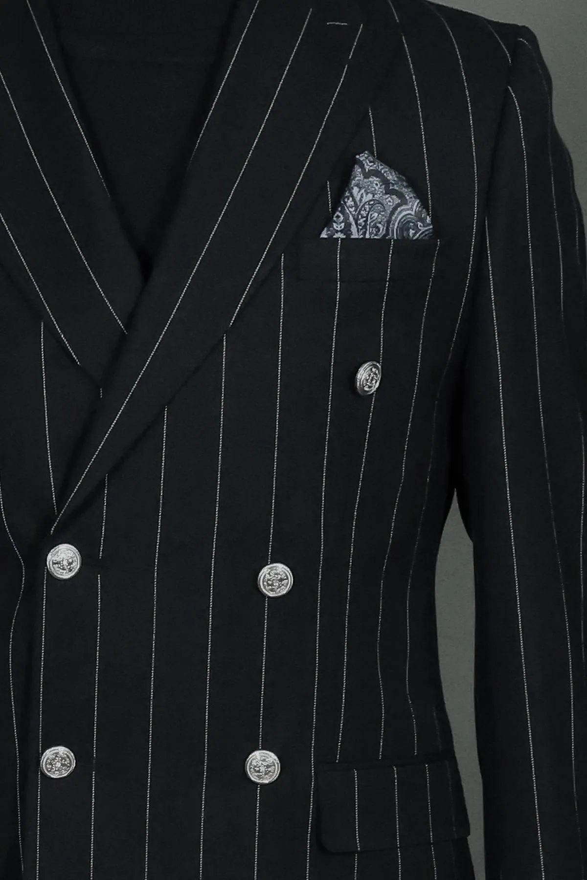 WSS Pinstripe Double-Breasted  Men Black  Suit   - Gloucester